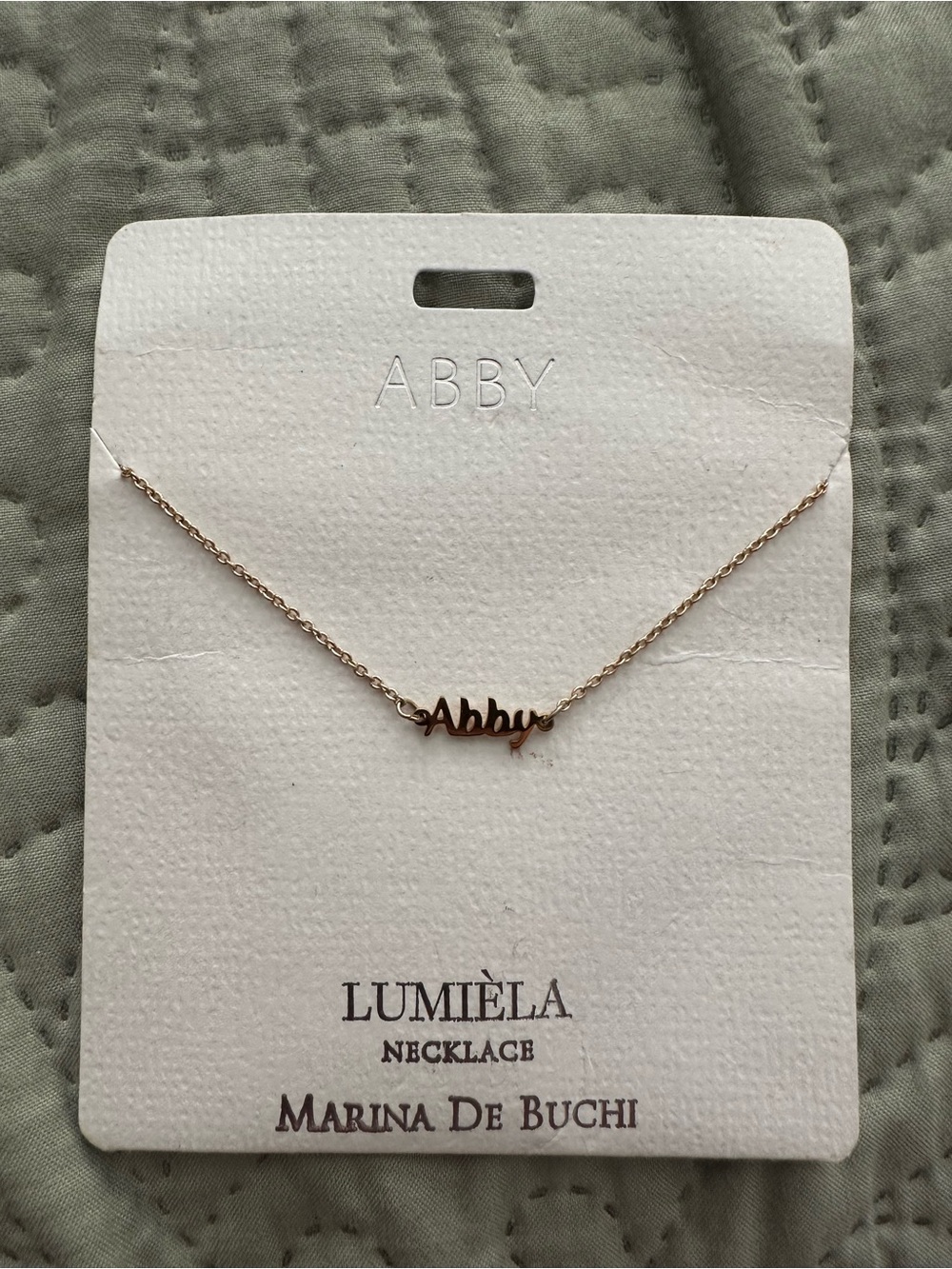 "Abby" Nameplate Gold Necklace Chain adjusts 15-20”